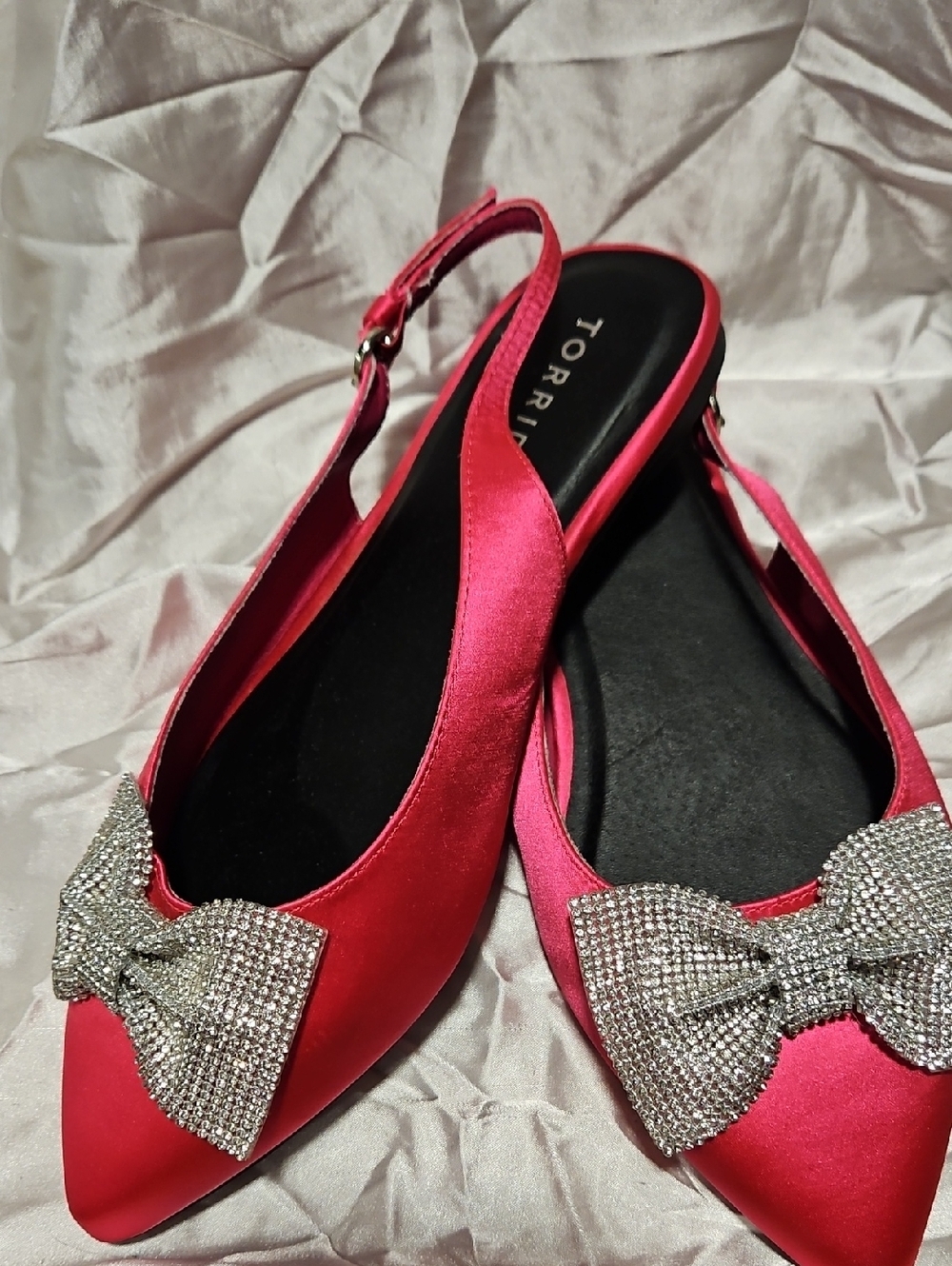 torrid Hot Pink Satin Slingback Flats with Crystal Bow